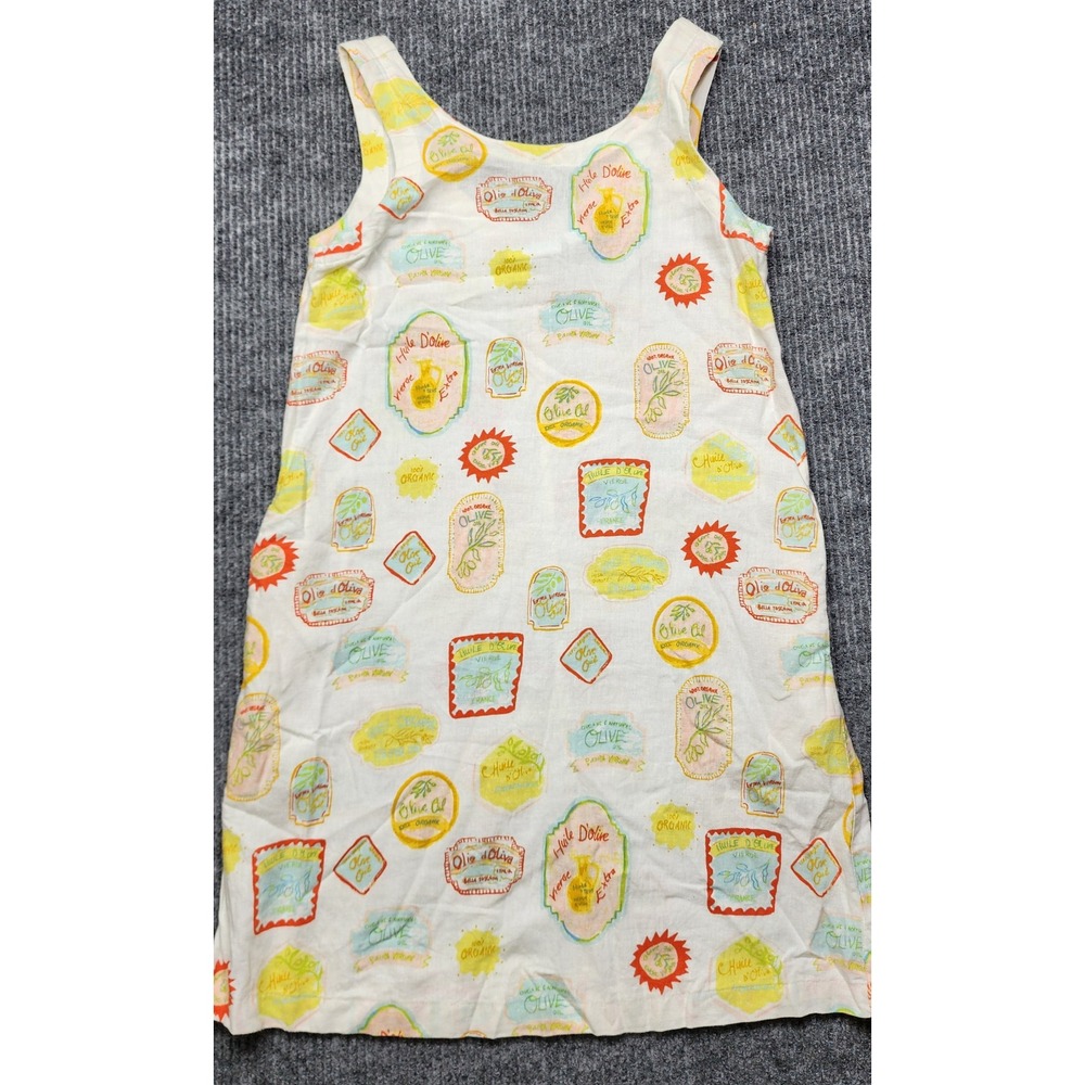 Cynthia Rowley Olive Oil Party Linen Blend Shift Dress XS White Multi Italian